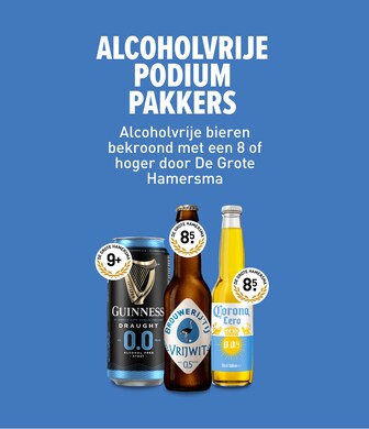 alcoholvrije podiumpakkers. Alcoholvrije bieren bekroond met een 8 of hoger door de grote hamersma